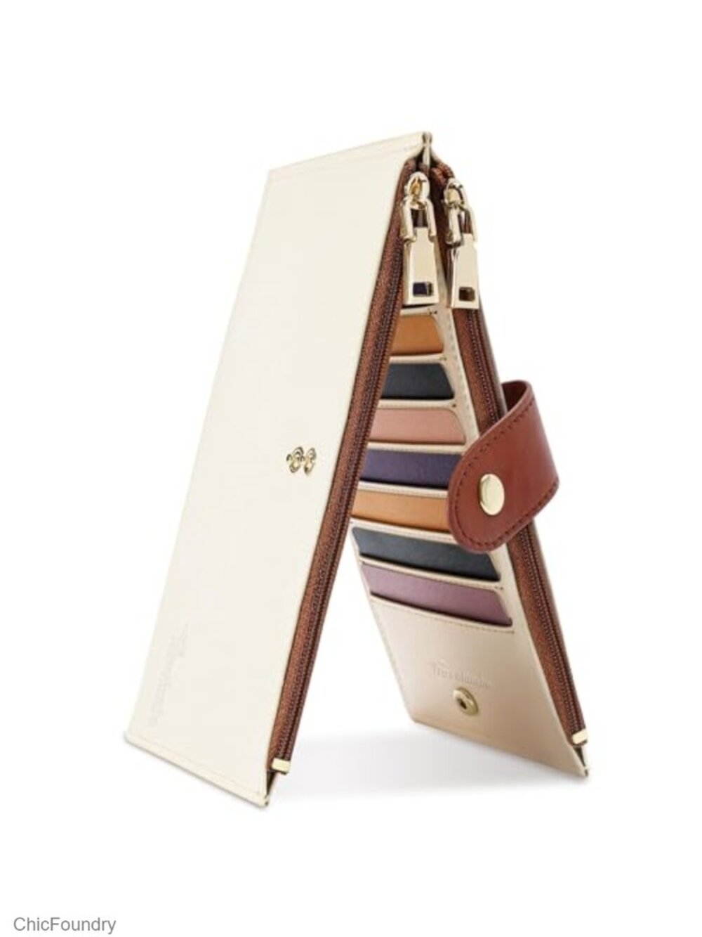 RFID Blocking Leather Wallet Slim Bifold Card Holder with 16 Slots and Zipper